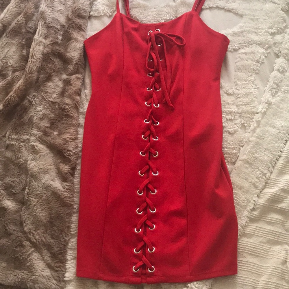 Lace Up Red Mini Dress!